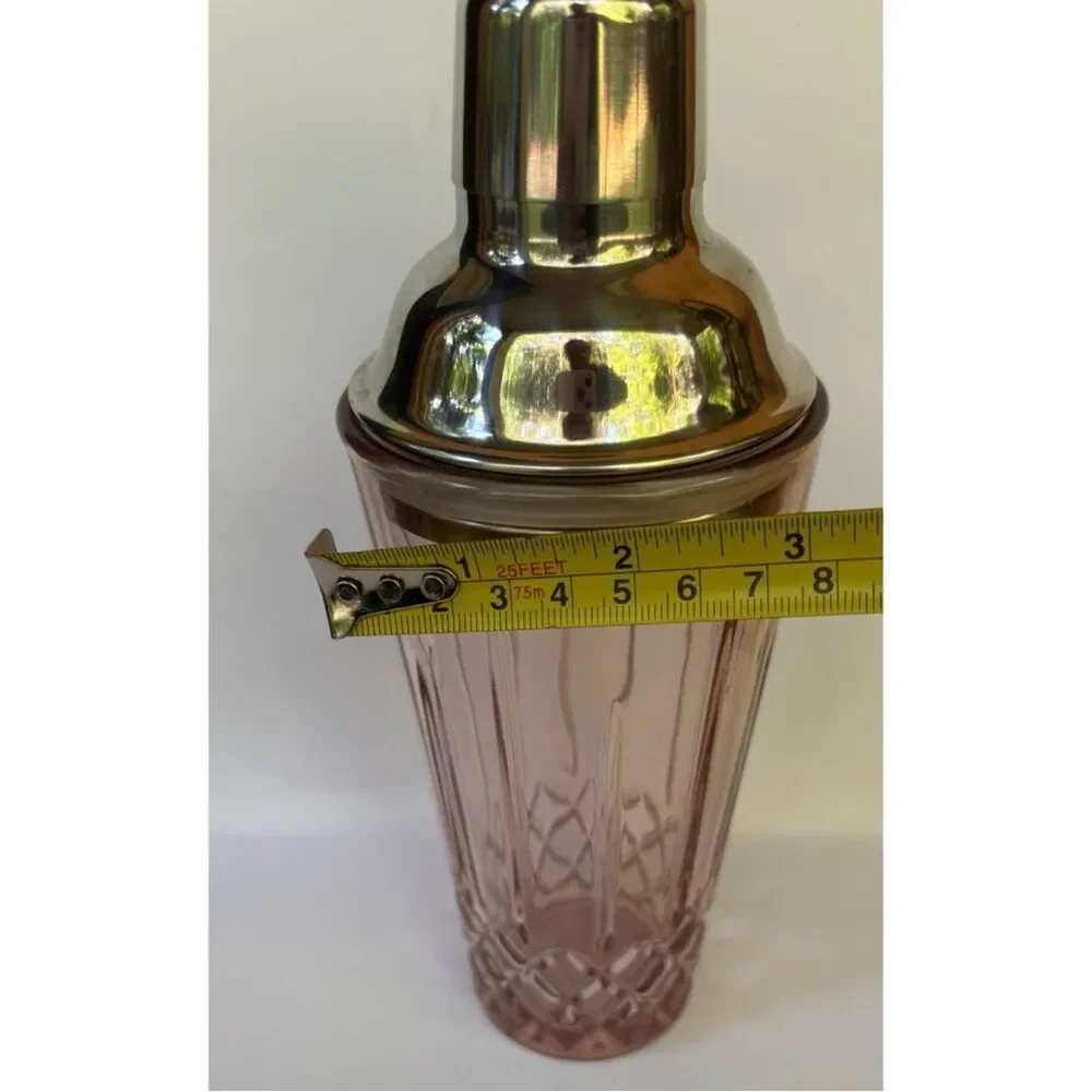 Vintage Pottery Barn Pink Cut-Glass Cocktail Shaker with Silver Lid